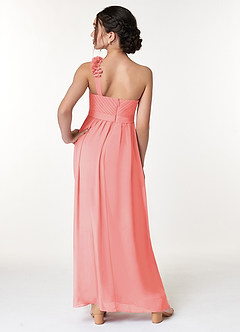 Azazie Flower Junior Coral A-Line Pleated Chiffon Dress image6