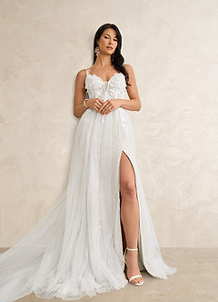 Azazie Avia Robes de mariée Robe Sirène en Dentelle Paillettes Blanc De Diamant image5