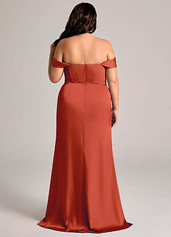 Azazie Johana Bridesmaid Dresses Rust Mermaid Off the Shoulder Stretch Satin Convertible Dress image11