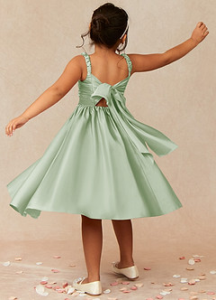 Azazie Cutie Pie Flower Girl Dresses Dusty Sage A-Line Pleated Matte Satin Dress image2