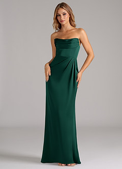 Azazie Johana Bridesmaid Dresses Emerald Mermaid Off the Shoulder Stretch Satin Convertible Dress image5