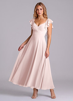 Azazie Leilani Bridesmaid Dresses Blushing Pink A-Line Ruched Chiffon Dress image1