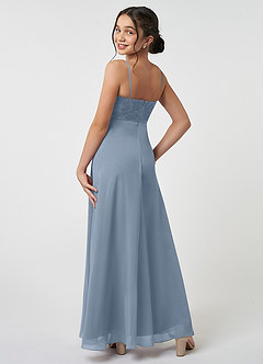 Azazie Sonya Junior Dusty Blue A-Line Lace Chiffon Dress image4