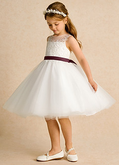 Azazie Lettie Flower Girl Dresses Ivory Cabernet Ball-Gown Lace Dress image3