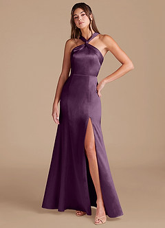 Azazie Rue Robes de demoiselle d'honneur Robe Fourreau en Satiné métallisé Plissée Prune image3