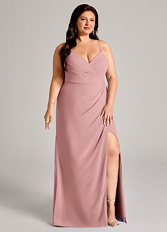 Azazie Maci Bridesmaid Dresses Dusty Rose Sheath Pleated Chiffon Dress image11