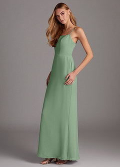 Azazie Tayla Abiti da Damigella Abito Tubino in Chiffon Scollo Quadrato Matcha image3