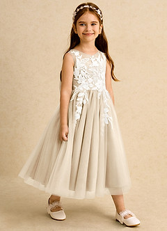 Azazie Sundae Robe Demoiselle D'honneur Fillette Robe Princesse en Dentelle Champagne image4