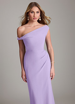 Azazie Emerson Bridesmaid Dresses Lilac Sheath Off the Shoulder Chiffon Dress image2