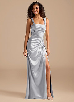 Azazie Jesaphine Bridesmaid Dresses Silver Sheath Bow Metallic Satin Dress image1