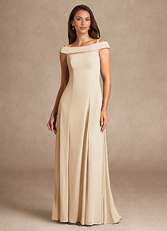 Azazie Ewa Mother of the Bride Dresses Champagne A-Line Off the Shoulder Mesh Dress image5