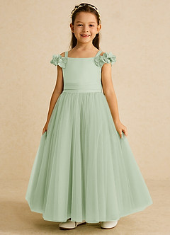 Azazie Jujube Flower Girl Dresses Dusty Sage A-Line Beaded Tulle Dress image3