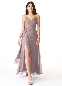 Azazie Evalin Robes de demoiselle d'honneur Robe Trapèze en Maille Col V plissé Crépuscule image1