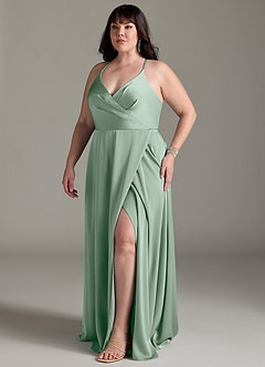 Azazie Davis Bridesmaid Dresses Agave A-Line Pleated Stretch Satin Dress image10