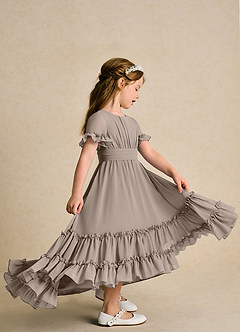 Azazie Kass Flower Girl Dresses Taupe A-Line Pleated Chiffon Dress image5