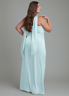 Azazie Calandra Vestidos de damas de honor Vestido Azul Nube de Satén Elástico de Corte Recto con Plisado image7
