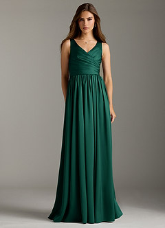 Azazie Keyla Bridesmaid Dresses Emerald A-Line Pleated Stretch Satin Dress image4