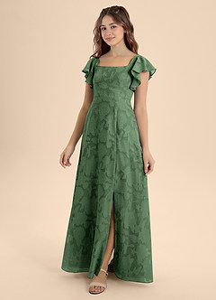 Azazie Bondi Junior Eucalyptus A-Line Bow Floral Burnout Dress image1