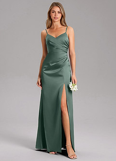 Azazie Azuree Robes de demoiselle d'honneur Robe Trapèze en Satin extensible Plissée Mousse De Mer image1