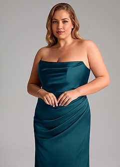 Azazie Leonis Bridesmaid Dresses Ink Blue Mermaid Pleated Stretch Satin Convertible Dress image11