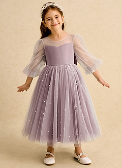Azazie Trudy Flower Girl Dresses Vintage Mauve Ball-Gown Sweetheart Neckline Tulle Dress image3