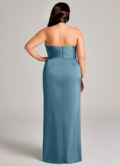 Azazie Jemma 신부 들러리 드레스 쉬스 주름진 스트레치 새틴 바닥 길이 드레스 image12