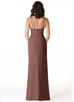 Azazie Leo Bridesmaid Dresses Espresso Mermaid V-Neck Pleated Chiffon Dress image2