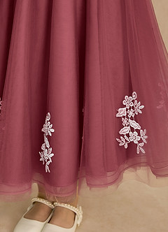 Azazie Rylie vestidos de niña de las flores Vestido Merlot de Tul de Línea A con Encaje image7