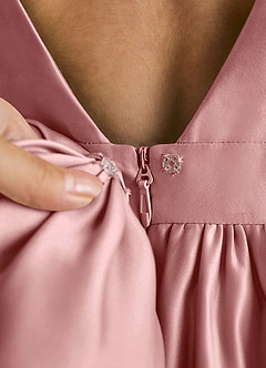 Azazie Mimia Flower Girl Dresses Dusty Rose A-Line Bow Matte Satin Dress image5