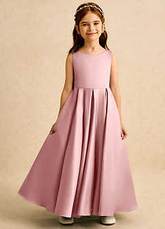 Azazie Pepper vestidos de niña de las flores Vestido Rosa Polvorienta de Satin Mate de Línea A con Plisado image4