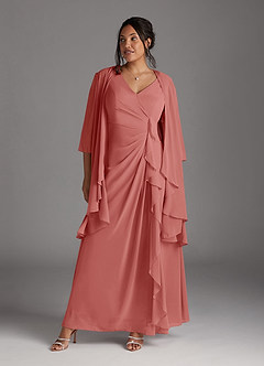 Azazie Manuella Mère de la mariée Robes Robe Trapèze en Mousseline de soie Col V plissé Antique Rose image10