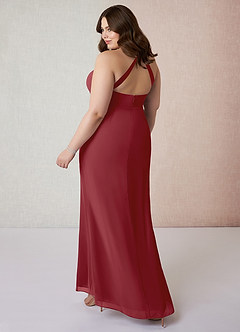 Azazie Becca Bridesmaid Dresses Pomegranate Sheath V-Neck Chiffon Dress image10