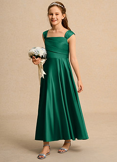 Azazie Bundle Junior Formal vestidos de niña de las flores Vestido de Esmeralda de Satin Mate de Corte En A con Plisado image5