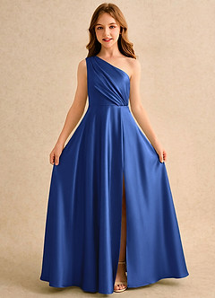Azazie Puddles Girls Formal Flower Girl Klänningar Klä A-Line i Stretch Satin Ena axeln image5