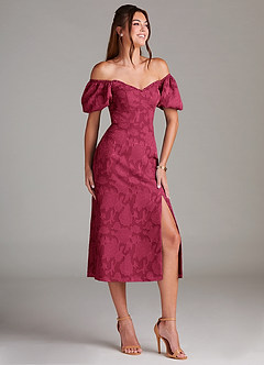Azazie Evalina Bridesmaid Dresses Burgundy Sheath Floral Burnout Dress image3