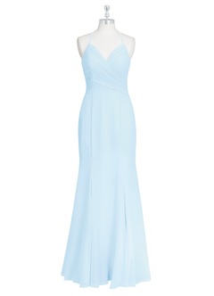 Azazie Carolina Vestidos de damas de honor Vestido de Azul Cielo de Gasa de Corte Sirena con Volante image6