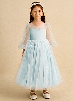 Azazie Trudy Flower Girl Dresses Sea Glass Ball-Gown Sweetheart Neckline Tulle Dress image6