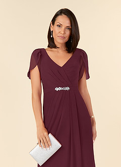 Azazie Marianne vestidos de madre de la novia Vestido de Cabernet de Gasa de Recto con Cuello en V plisado image5