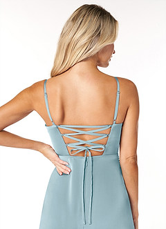 Azazie Marchella Vestidos de damas de honor Vestido de Azul Malhumorado de Satén Elástico de Corte en A con Corsé image3