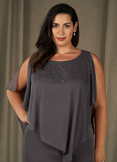 Azazie Aspyn Mère de la mariée Robes Robe Fourreau en Maille Perlé Gris Acier image13