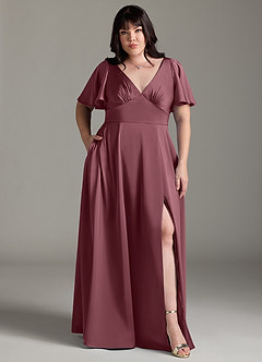 Azazie Kimber Bridesmaid Dresses Desert Rose A-Line Ruched Stretch Satin Dress image7