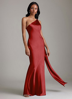 Azazie Galinda Brudtärnklänningar Klä av Sjöjungfru i Stretch Satin Ena axeln Granatäpple image5