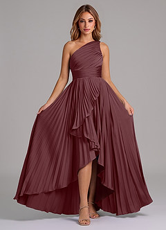 Azazie Lyrica Robes de demoiselle d'honneur Robe Trapèze en Satin extensible Une épaule Sangria image6