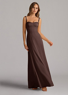 Azazie Amaris Final Sale Ganache A-Line Corset Stretch Satin Dress image1