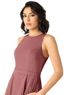 Azazie Lindie Robes de demoiselle d'honneur Robe Trapèze en Mousseline de soie Plissé à encolure dégagée Améthyste image4