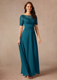 Azazie Raissa Abiti per la Madre della Sposa Abito A-Line in Chiffon Pizzo Blu Inchiostro image6