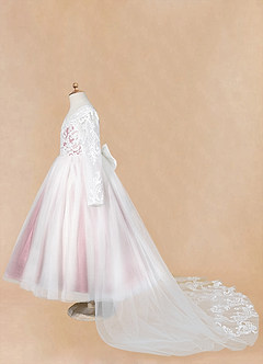 Azazie Elodie Flower Girl Dresses Ivory Vintage Mauve Ball-Gown Lace Dress image14