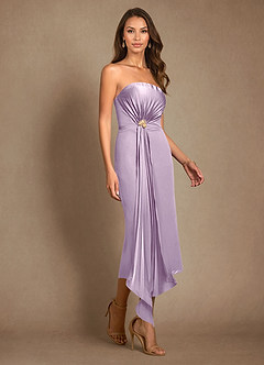 Azazie Dinanta Mother of the Bride Dresses Frosted Lilac Column Pleated Chiffon Dress image7