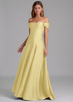 Azazie Seriana Bridesmaid Dresses Lemon Sorbet A-Line Off the Shoulder Stretch Satin Convertible Dress image3
