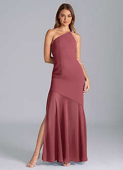 Azazie Tilla 신부 들러리 드레스 인어 한쪽 어깨 쉬폰 바닥 길이 드레스 image3